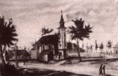 kościół św. Piotra na Garbarach, rys. J. Brodowskiego, XIX w.